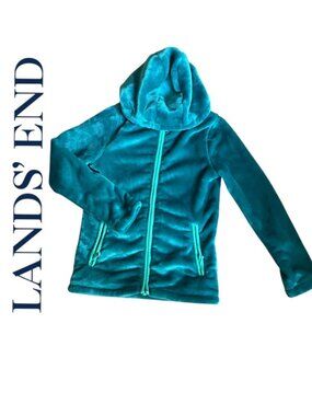 Lands End Ultra-Soft Brushed Fleece Hooded Jacket in Teal Size M/8
